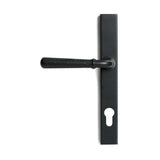 This is an image showing From The Anvil - Matt Black Hammered Newbury Slimline Espag. Lock Set available from trade door handles, quick delivery and discounted prices