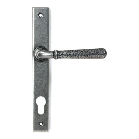 This is an image showing From The Anvil - Pewter Hammered Newbury Slimline Espag. Lock Set available from trade door handles, quick delivery and discounted prices