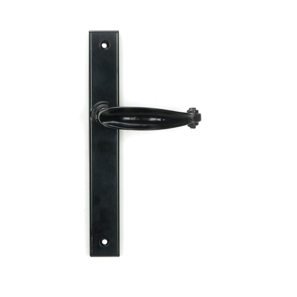 This is an image showing From The Anvil - Black Cottage Slimline Lever Espag. Latch Set available from trade door handles, quick delivery and discounted prices