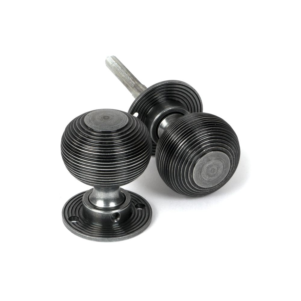 This is an image showing From The Anvil - Pewter Heavy Beehive Mortice/Rim Knob Set available from trade door handles, quick delivery and discounted prices