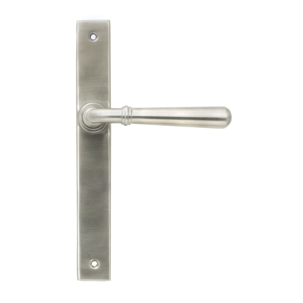 This is an image showing From The Anvil - Satin Marine SS (316) Newbury Slimline Lever Espag. Latch Set available from trade door handles, quick delivery and discounted prices