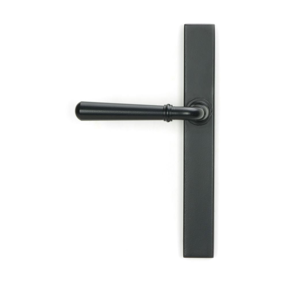 This is an image showing From The Anvil - Matt Black Newbury Slimline Lever Espag. Latch Set available from trade door handles, quick delivery and discounted prices