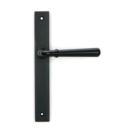 This is an image showing From The Anvil - Matt Black Newbury Slimline Lever Espag. Latch Set available from trade door handles, quick delivery and discounted prices