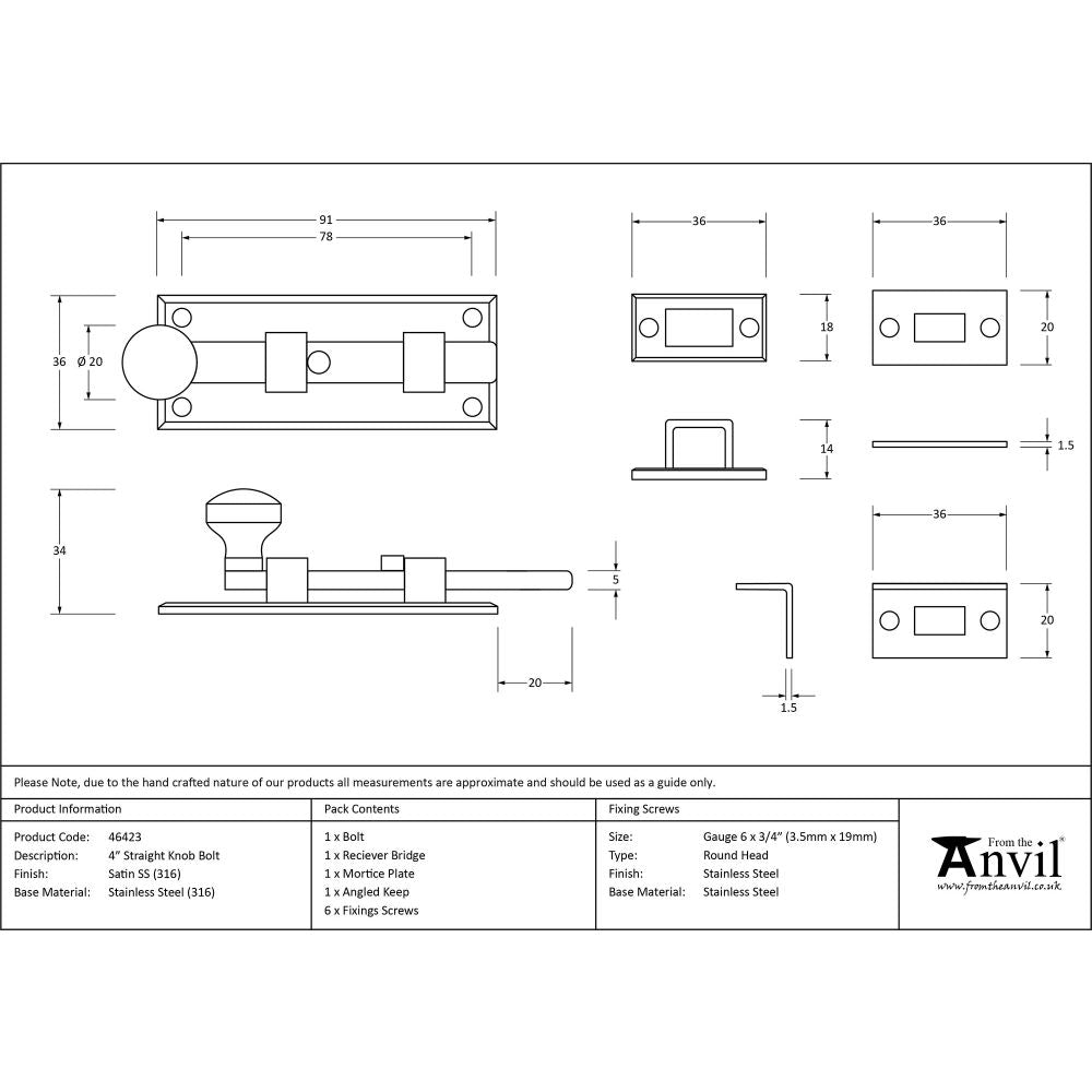 This is an image showing From The Anvil - Satin Marine SS (316) 4" Universal Bolt available from trade door handles, quick delivery and discounted prices