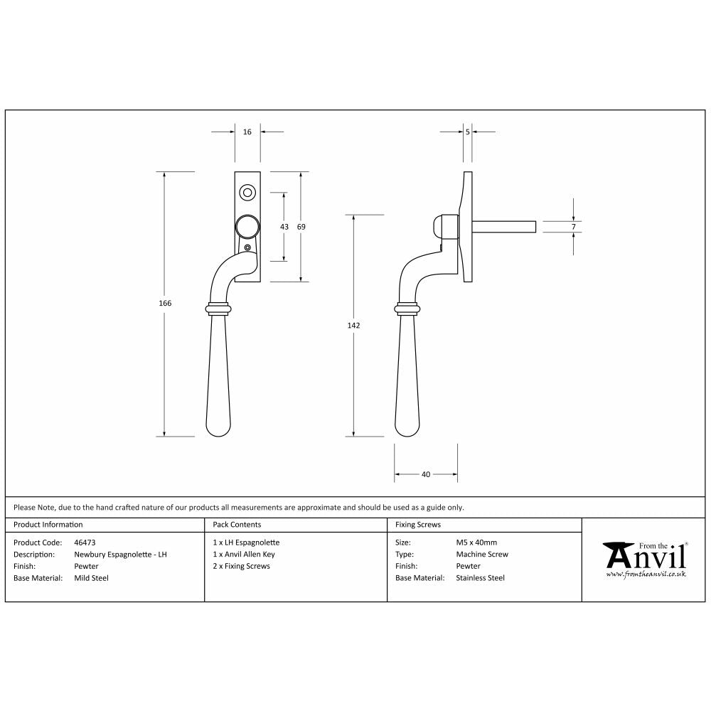 This is an image showing From The Anvil - Pewter Newbury Espag - LH available from trade door handles, quick delivery and discounted prices