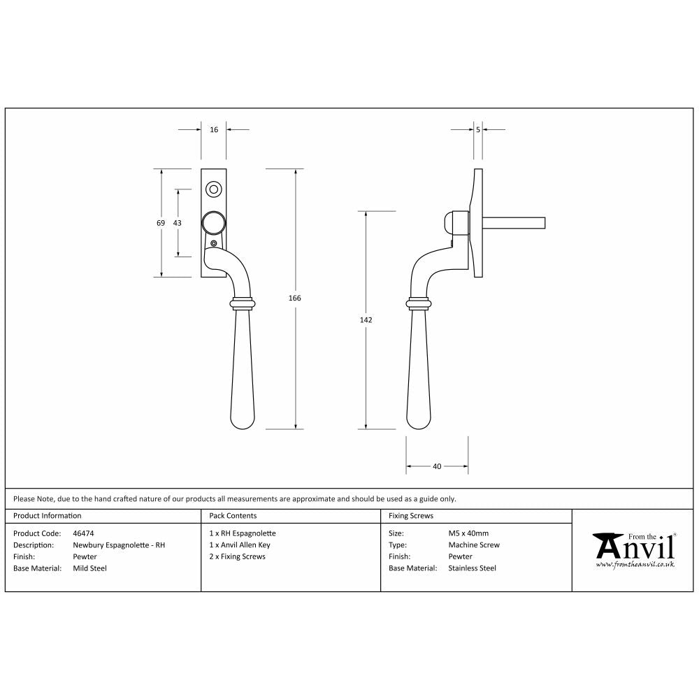 This is an image showing From The Anvil - Pewter Newbury Espag - RH available from trade door handles, quick delivery and discounted prices