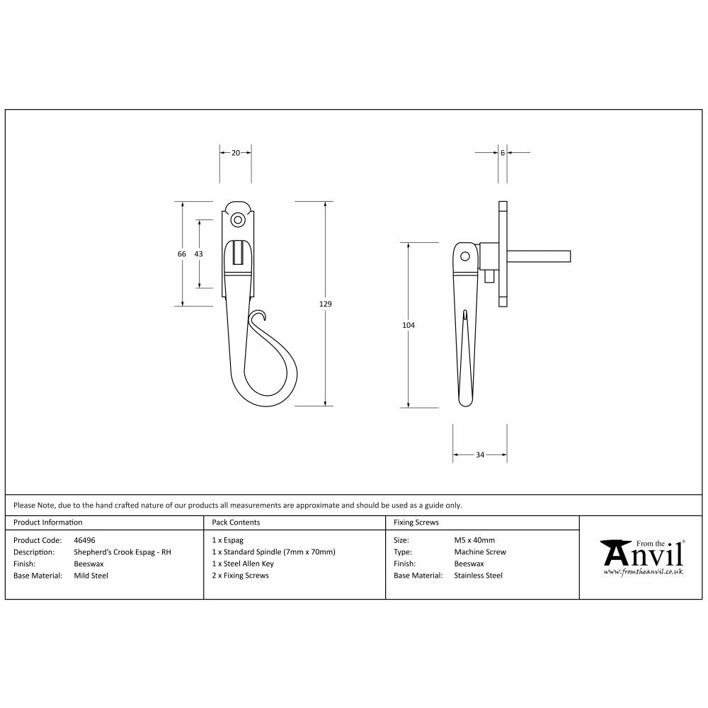 This is an image showing From The Anvil - Beeswax Shepherd's Crook Espag - RH available from trade door handles, quick delivery and discounted prices