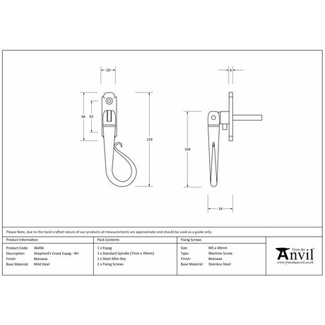 This is an image showing From The Anvil - Beeswax Shepherd's Crook Espag - RH available from trade door handles, quick delivery and discounted prices