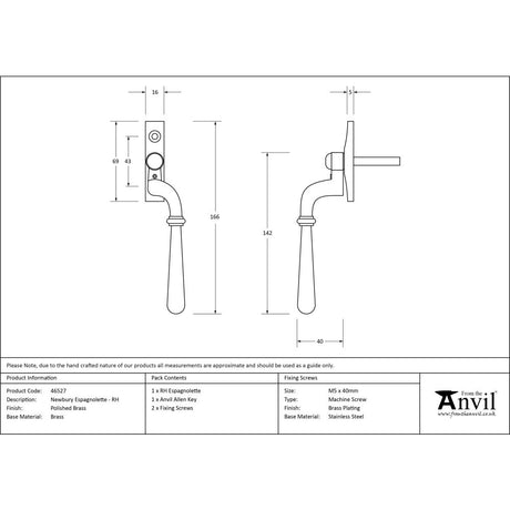 This is an image showing From The Anvil - Polished Brass Newbury Espag - RH available from trade door handles, quick delivery and discounted prices