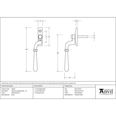 This is an image showing From The Anvil - Polished Brass Newbury Espag - LH available from trade door handles, quick delivery and discounted prices