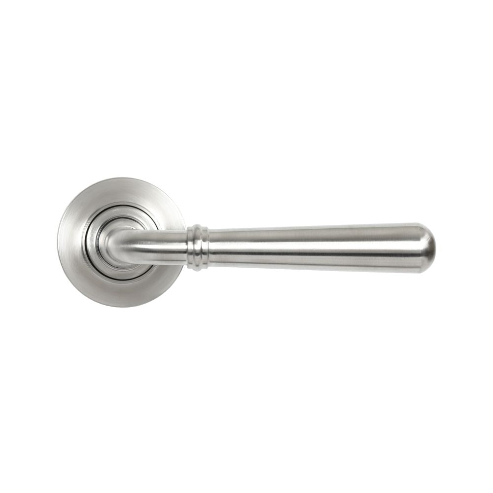 This is an image showing From The Anvil - Satin Marine SS (316) Newbury Lever on Rose Set (Plain) - Unspr available from trade door handles, quick delivery and discounted prices