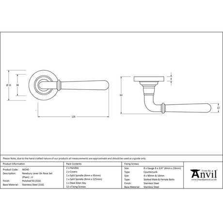 This is an image showing From The Anvil - Polished Marine SS (316) Newbury Lever on Rose Set (Plain) - Un available from trade door handles, quick delivery and discounted prices