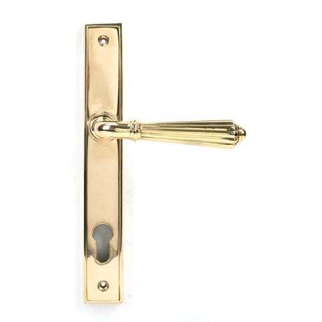 This is an image showing From The Anvil - Polished Brass Hinton Slimline Lever Espag. Lock Set available from trade door handles, quick delivery and discounted prices