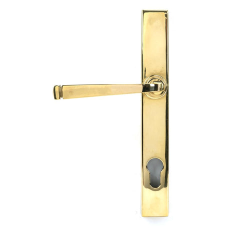 This is an image showing From The Anvil - Polished Brass Avon Slimline Lever Espag. Lock Set available from trade door handles, quick delivery and discounted prices