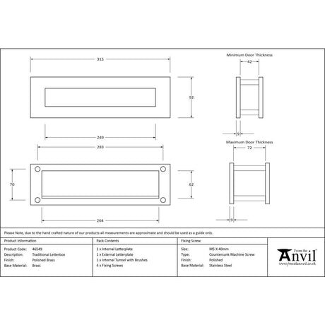 This is an image showing From The Anvil - Polished Brass Traditional Letterbox available from trade door handles, quick delivery and discounted prices