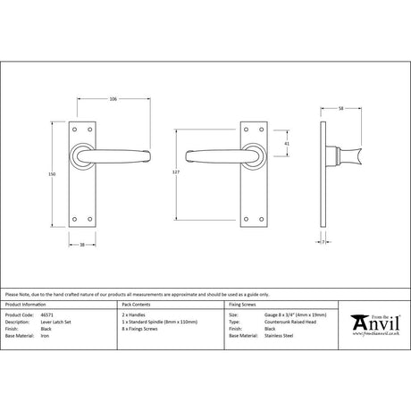 This is an image showing From The Anvil - Black Lever Latch Set available from trade door handles, quick delivery and discounted prices