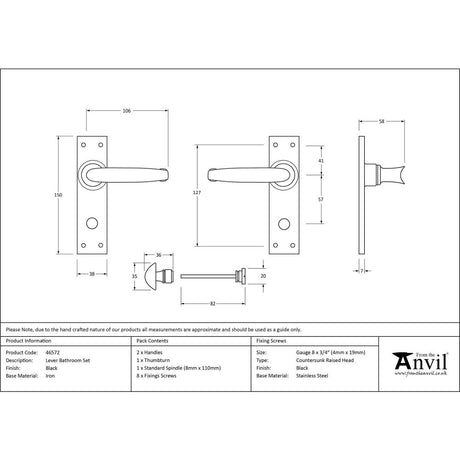 This is an image showing From The Anvil - Black Lever Bathroom Set available from trade door handles, quick delivery and discounted prices