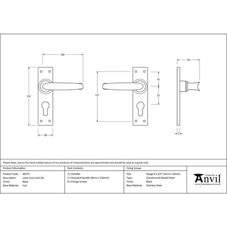 This is an image showing From The Anvil - Black Lever Euro Lock Set available from trade door handles, quick delivery and discounted prices