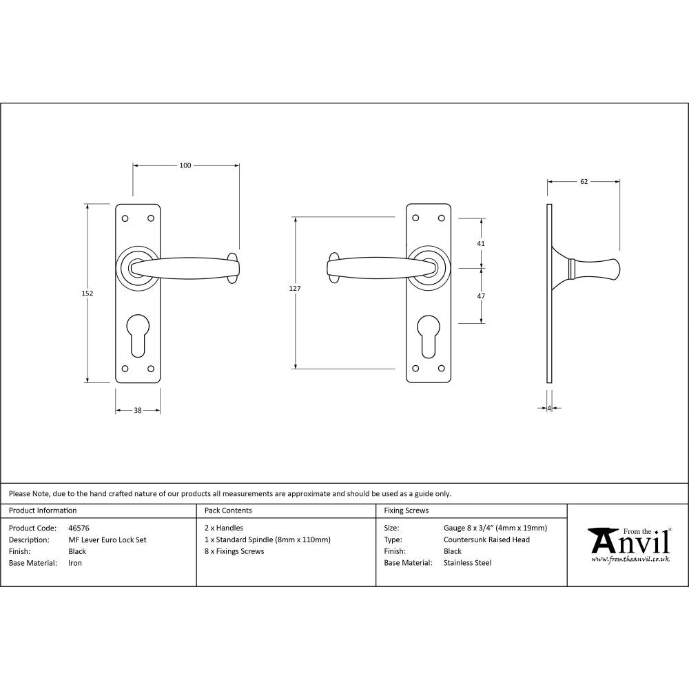 This is an image showing From The Anvil - Black MF Lever Euro Lock Set available from trade door handles, quick delivery and discounted prices