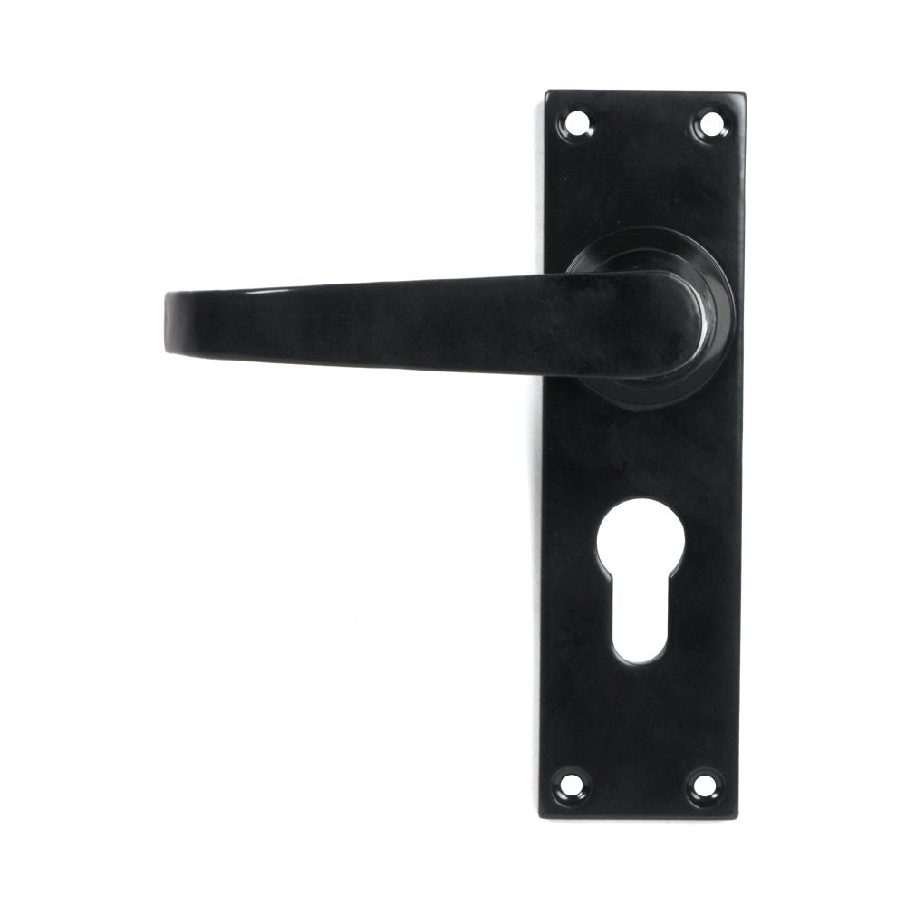 This is an image showing From The Anvil - Black Deluxe Lever Euro Lock Set available from trade door handles, quick delivery and discounted prices