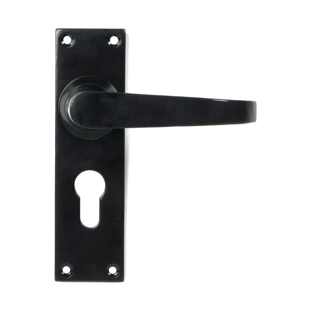 This is an image showing From The Anvil - Black Deluxe Lever Euro Lock Set available from trade door handles, quick delivery and discounted prices