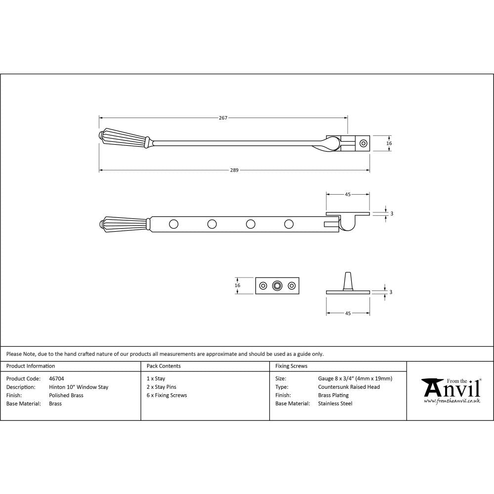 This is an image showing From The Anvil - Polished Brass 10" Hinton Stay available from trade door handles, quick delivery and discounted prices