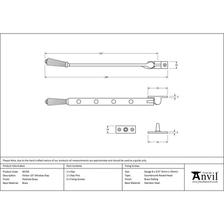 This is an image showing From The Anvil - Polished Brass 10" Hinton Stay available from trade door handles, quick delivery and discounted prices