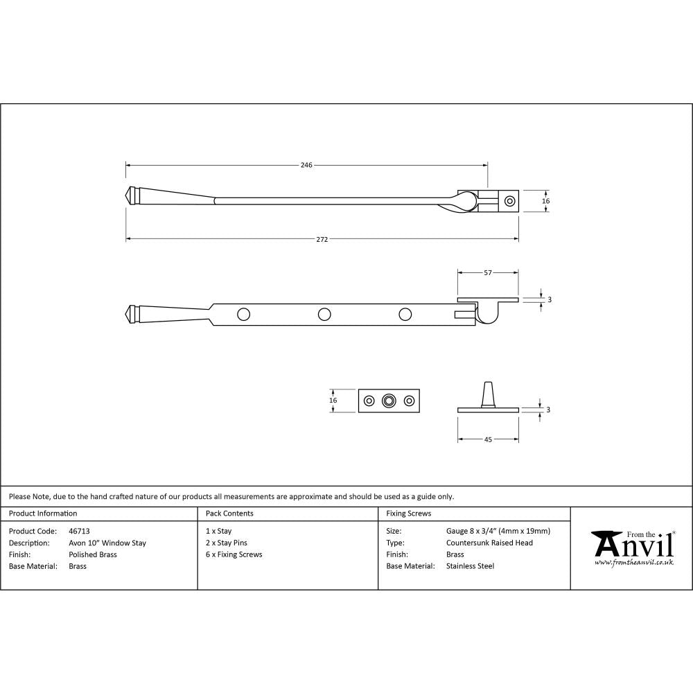 This is an image showing From The Anvil - Polished Brass 10" Avon Stay available from trade door handles, quick delivery and discounted prices