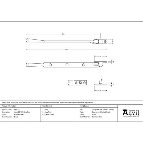 This is an image showing From The Anvil - Polished Brass 10" Avon Stay available from trade door handles, quick delivery and discounted prices