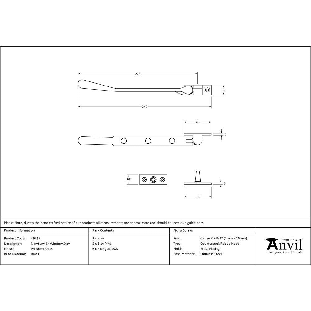 This is an image showing From The Anvil - Polished Brass 8" Newbury Stay available from trade door handles, quick delivery and discounted prices