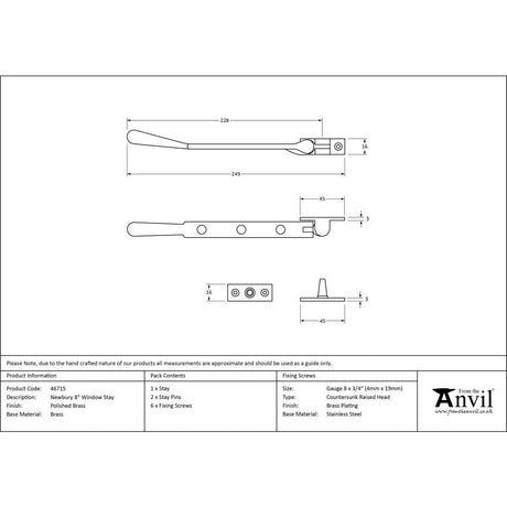 This is an image showing From The Anvil - Polished Brass 8" Newbury Stay available from trade door handles, quick delivery and discounted prices