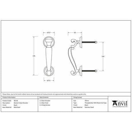 This is an image showing From The Anvil - Black Doctors Door Knocker available from trade door handles, quick delivery and discounted prices