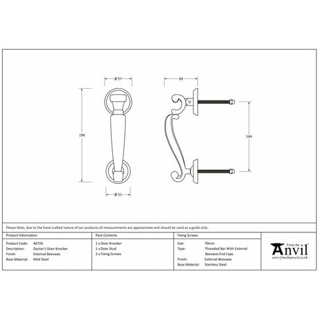 This is an image showing From The Anvil - External Beeswax Doctors Door Knocker available from trade door handles, quick delivery and discounted prices