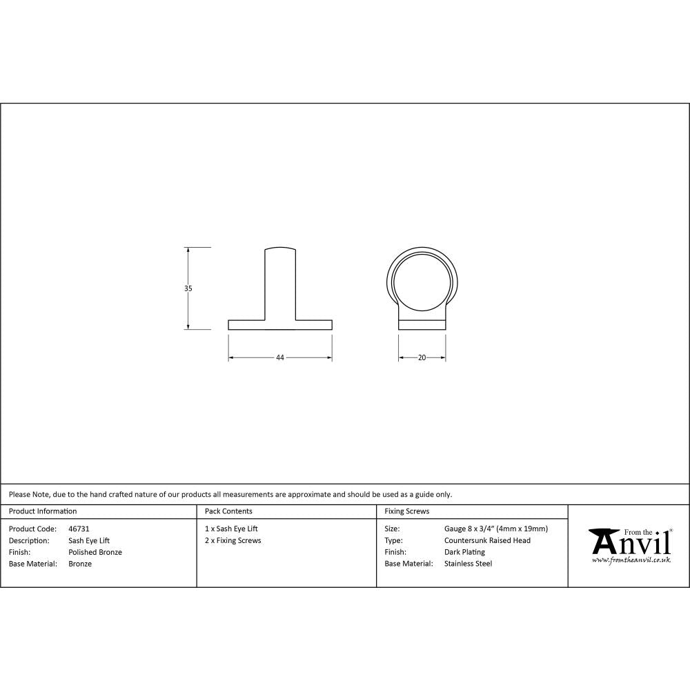 This is an image showing From The Anvil - Polished Bronze Sash Eye Lift available from trade door handles, quick delivery and discounted prices