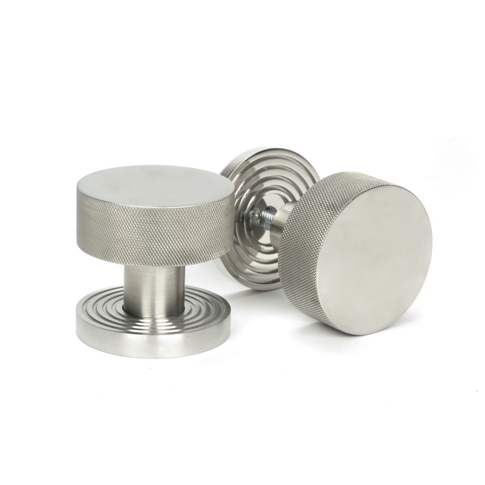 This is an image showing From The Anvil - Satin Marine SS (316) Brompton Mortice/Rim Knob Set (Beehive) available from trade door handles, quick delivery and discounted prices