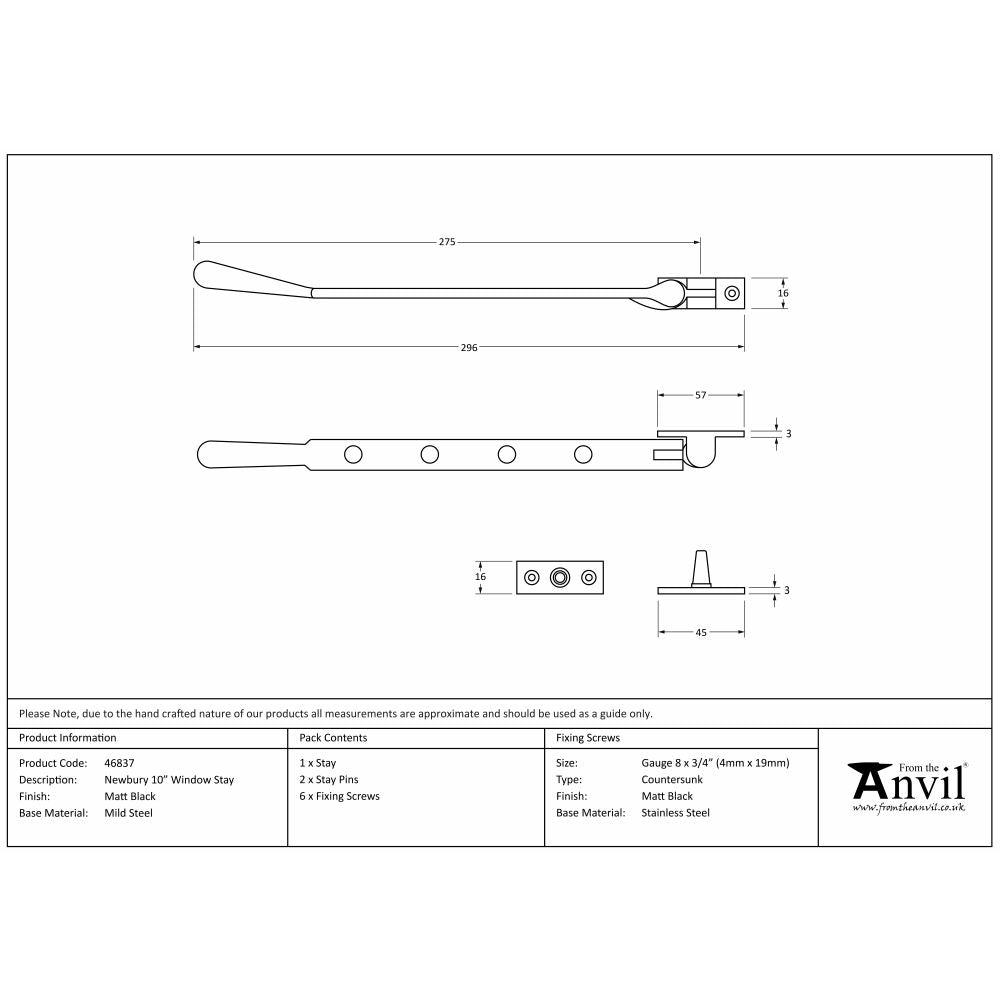 This is an image showing From The Anvil - Matt Black 10" Newbury Stay available from trade door handles, quick delivery and discounted prices