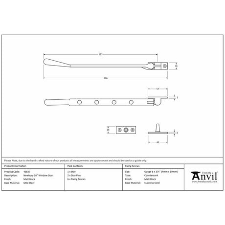 This is an image showing From The Anvil - Matt Black 10" Newbury Stay available from trade door handles, quick delivery and discounted prices