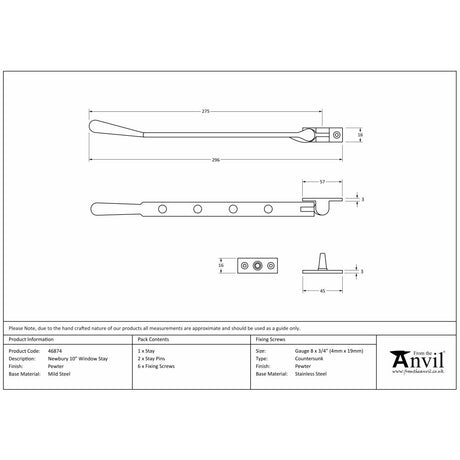 This is an image showing From The Anvil - Pewter 10" Newbury Stay available from trade door handles, quick delivery and discounted prices