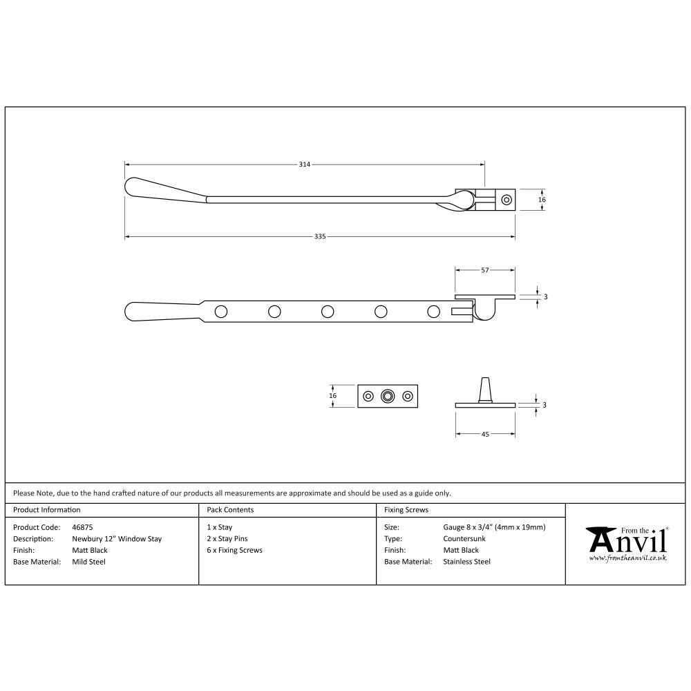 This is an image showing From The Anvil - Matt Black 12" Newbury Stay available from trade door handles, quick delivery and discounted prices