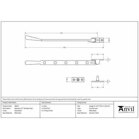 This is an image showing From The Anvil - Matt Black 12" Newbury Stay available from trade door handles, quick delivery and discounted prices