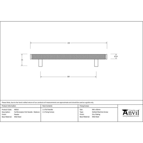 This is an image showing From The Anvil - Pewter Full Brompton Pull Handle - Medium available from trade door handles, quick delivery and discounted prices