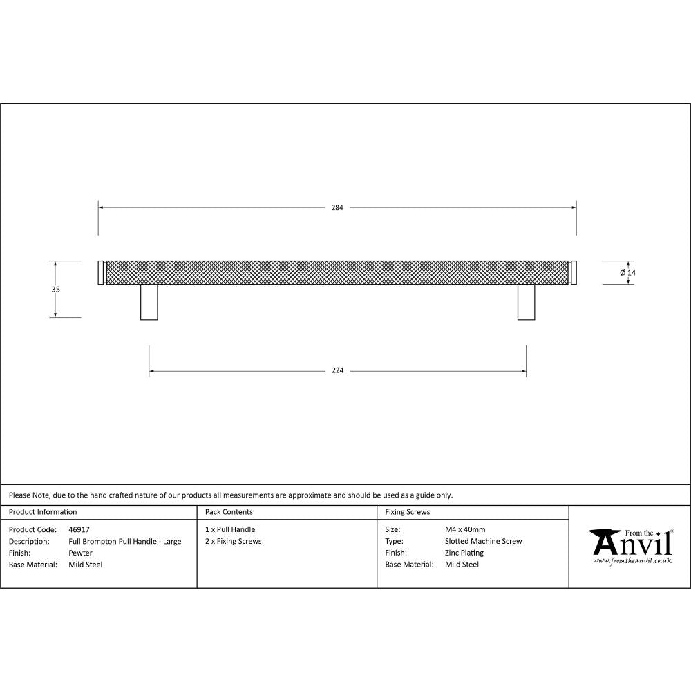 This is an image showing From The Anvil - Pewter Full Brompton Pull Handle - Large available from trade door handles, quick delivery and discounted prices