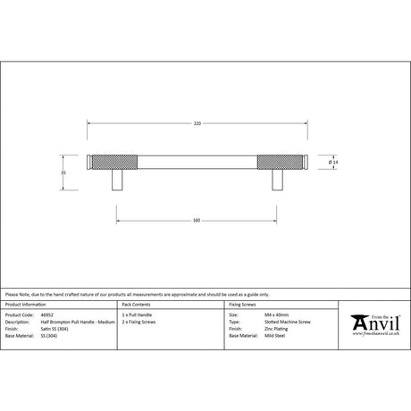 This is an image showing From The Anvil - Satin SS (304) Half Brompton Pull Handle - Medium available from trade door handles, quick delivery and discounted prices