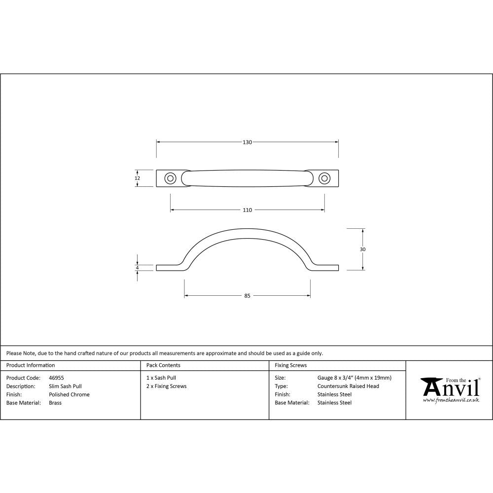 This is an image showing From The Anvil - Polished Chrome Slim Sash Pull available from trade door handles, quick delivery and discounted prices