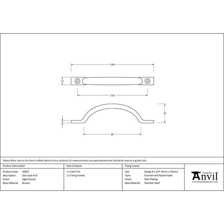 This is an image showing From The Anvil - Aged Bronze Slim Sash Pull available from trade door handles, quick delivery and discounted prices