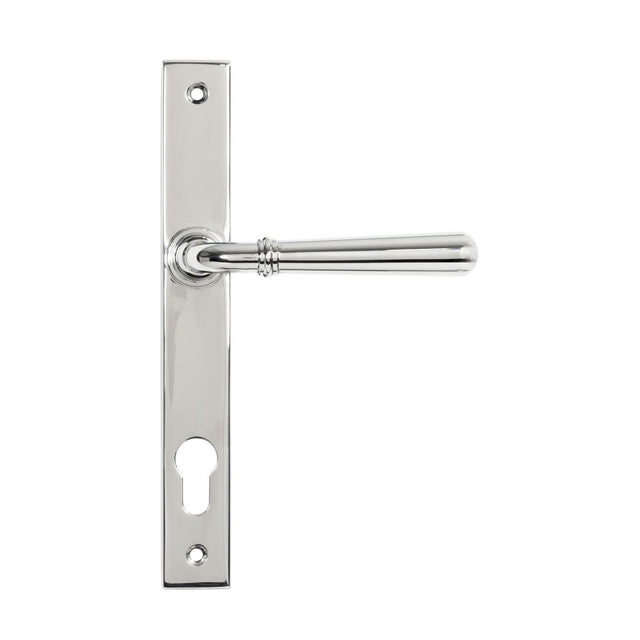 This is an image showing From The Anvil - Polished Marine SS (316) Newbury Slimline Lever Espag. Lock Set available from trade door handles, quick delivery and discounted prices