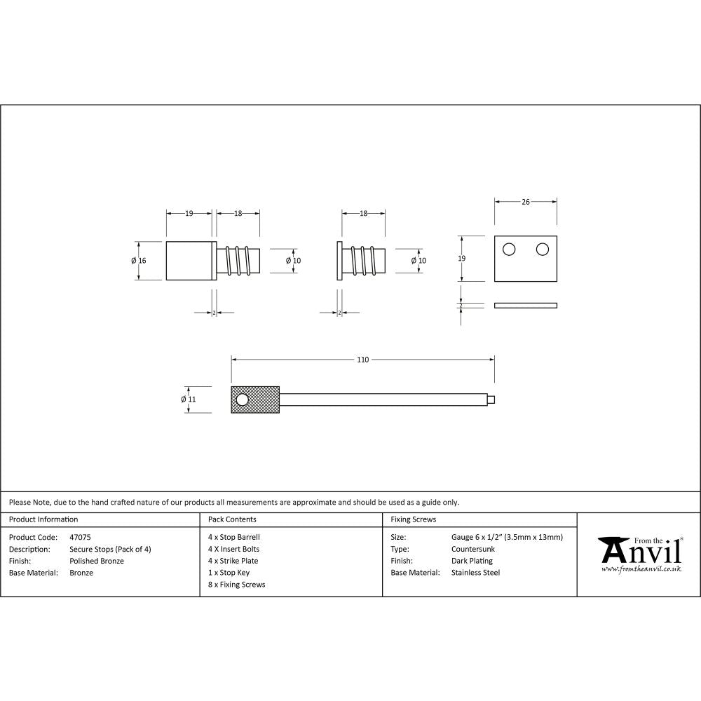 This is an image showing From The Anvil - Polished Bronze Secure Stops (Pack of 4) available from trade door handles, quick delivery and discounted prices