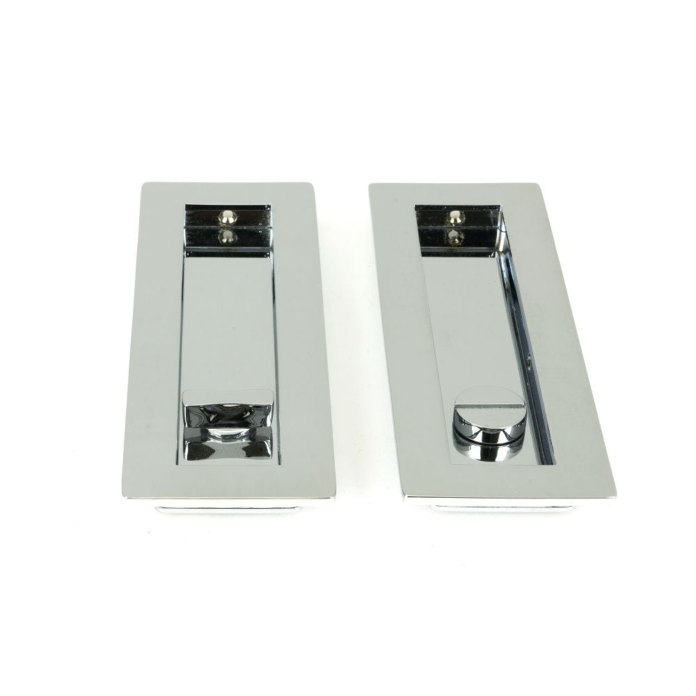 This is an image showing From The Anvil - Polished Chrome 175mm Plain Rectangular Pull - Privacy Set available from trade door handles, quick delivery and discounted prices