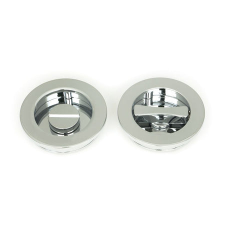 This is an image showing From The Anvil - Polished Chrome 60mm Plain Round Pull - Privacy Set available from trade door handles, quick delivery and discounted prices
