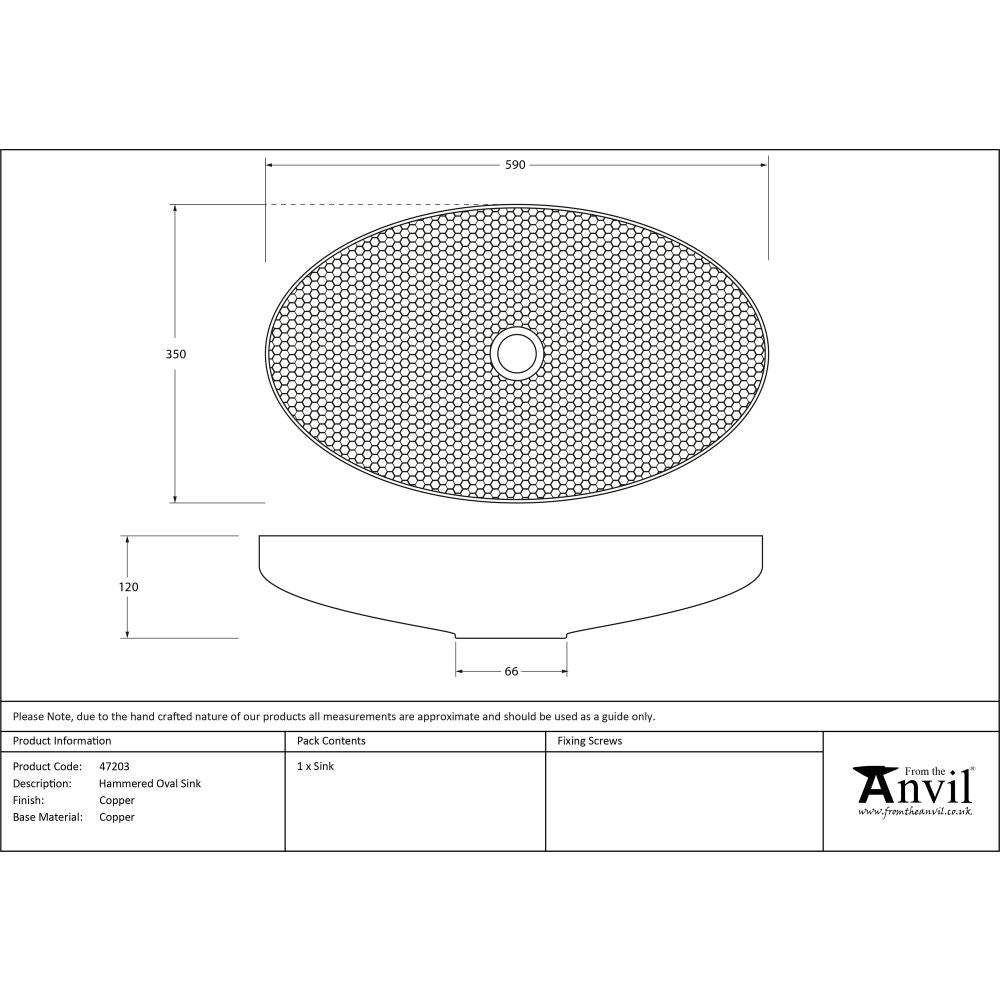 This is an image showing From The Anvil - Hammered Copper Oval Sink available from trade door handles, quick delivery and discounted prices